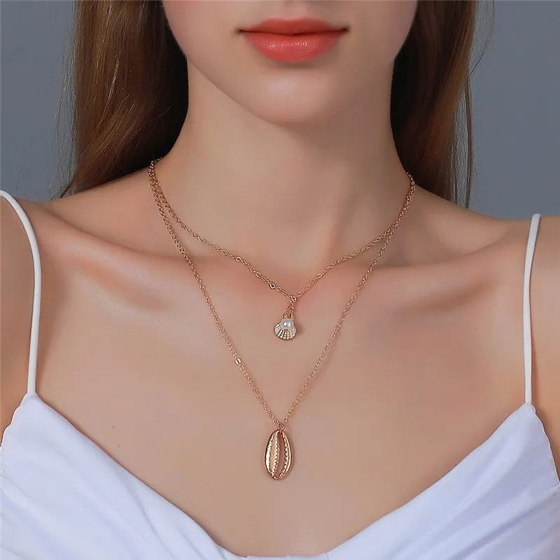 

2021 Jewelry Gifts Women Double Layer Shell Pendant Necklace