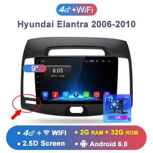 4G For Elantra H Junsun 2 г+ 32 г Android 8,1 4 г автомобильный Радио мультимедийный видео плеер навигация gps WiFi 2 din для hyundai Elantra HD 2006-2010 нет dvd - Цвет: 4G For Elantra H