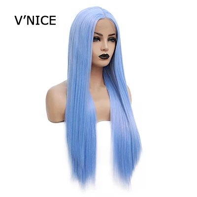 Light Blue V'NICE розовый синтетический парик на кружеве средняя часть натуральный бесклеевой термостойкий прямой Косплей парики для черных женщин - Цвет: Light Blue