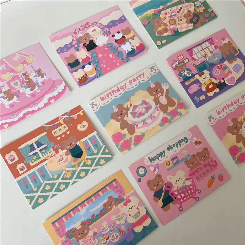 Симпатичная Открытка в Корейском стиле с изображением медведя пикника 9 листов
