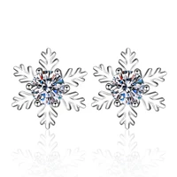 anziw 925 sterling silver round cut moissanite diamond snowflake stud earrings for women nature stud earrings wedding jewery
