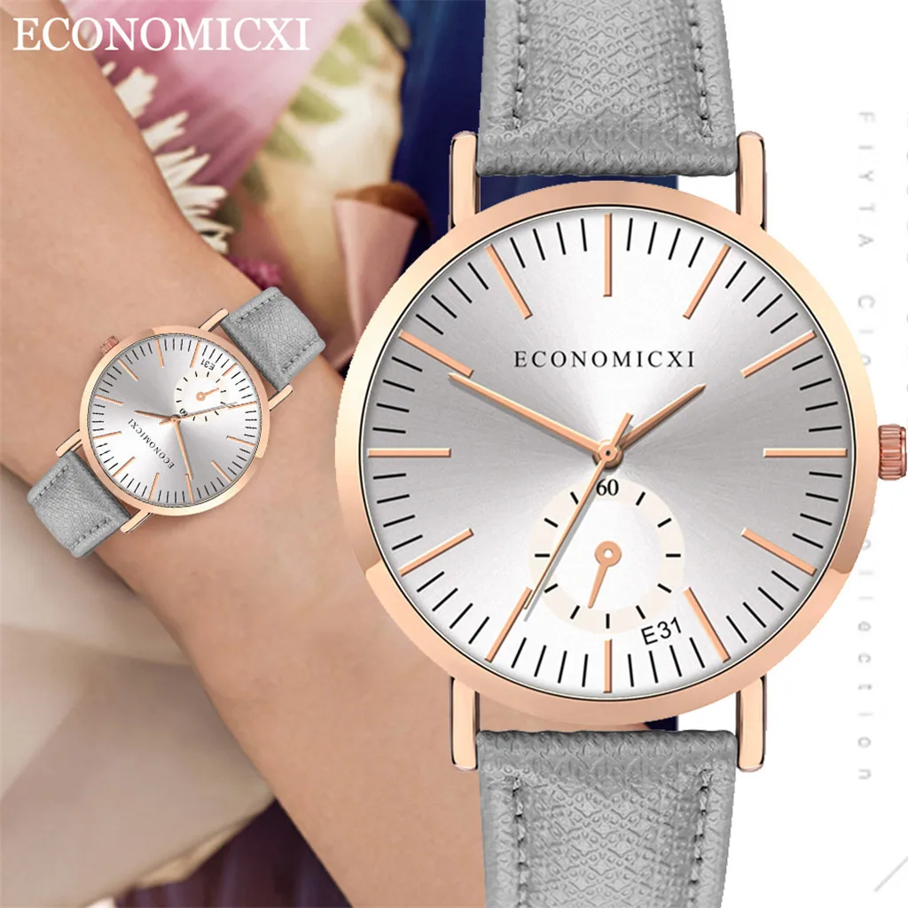 Модные женские часы с кожаным ремешком кварцевые аналоговые круглые наручные