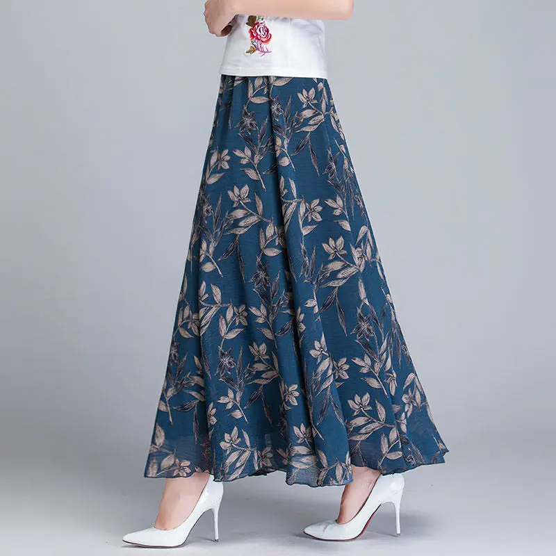 

Ice proof silk skirt mid length high waist slim dress retro swing skirt A-line dancing dress temperament dress