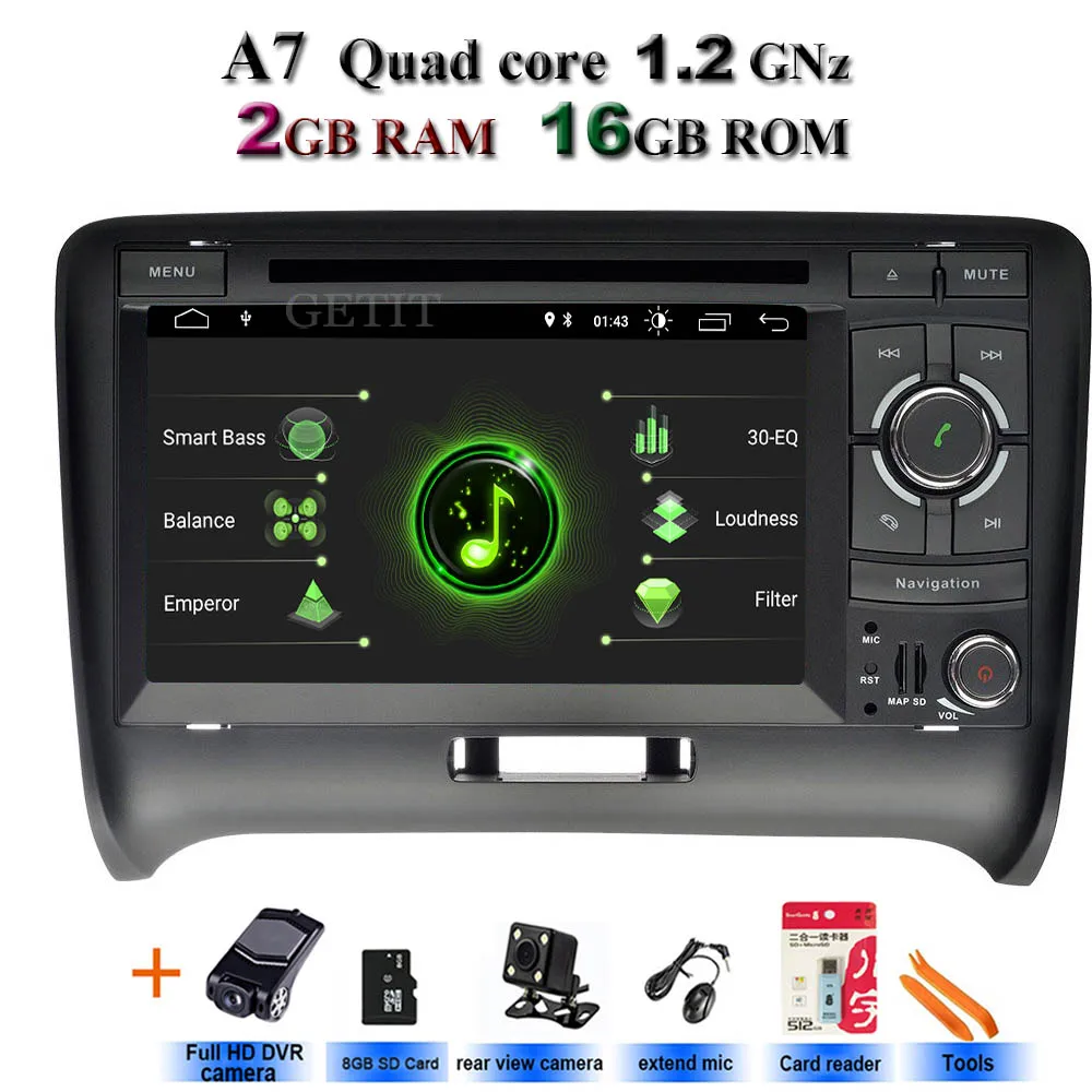 Android 9,0 2 DIN автомобильный DVD gps для Audi TT MK2 8J 2006 2007 2008 2009 2010 2011 2012 мультимедийный плеер радио - Цвет: A7-Cams