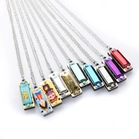 mini 4 hole 8 tone harmonica metal necklace design chain toy gift student holiday gift pendant pendant color random
