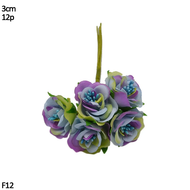 F12-12pcs blue Ручной работы искусственный цветок Stamen Christma голубой цветок вишня ягоды Букет DIY Свадебный Рождественский венок Ремесло Подарок Украшение - Цвет: F12-12pcs blue