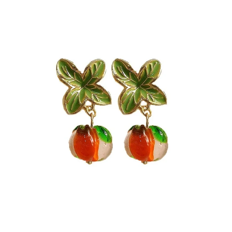 

CARERJEW Fashionable Joker Retro Geometric Stud Earrings Women Jewelry Persimmon Red South Red Agate Earrings gemstones Female