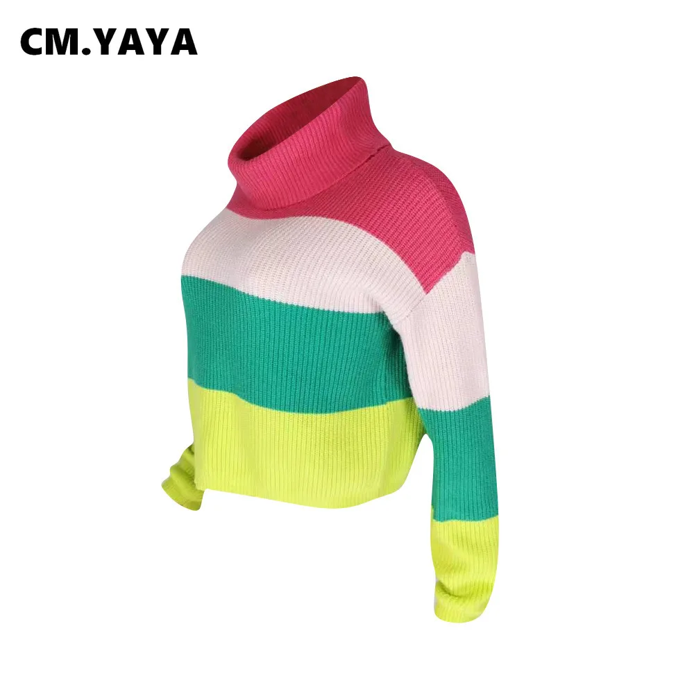 Осенне-зимний женский полосатый свитер CM.YAYA Свитера с длинным рукавом и