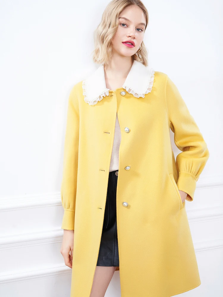 

Women's Clothing 2021 Winter New Organza Nail Bead Collar Double Faced Wool Overcoat Women's Coat