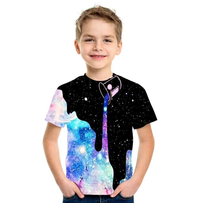 

2021New Summer 3D Printing Water Cup Pattern Boys And Girls Casual Breathable Short Sleeve T-shirt 100-170