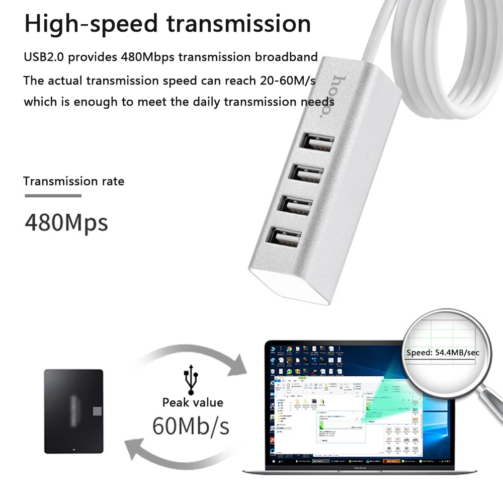 Usb-хаб USB 2 0 концентратор Мульти сплиттер адаптер 4 порта Высокоскоростной