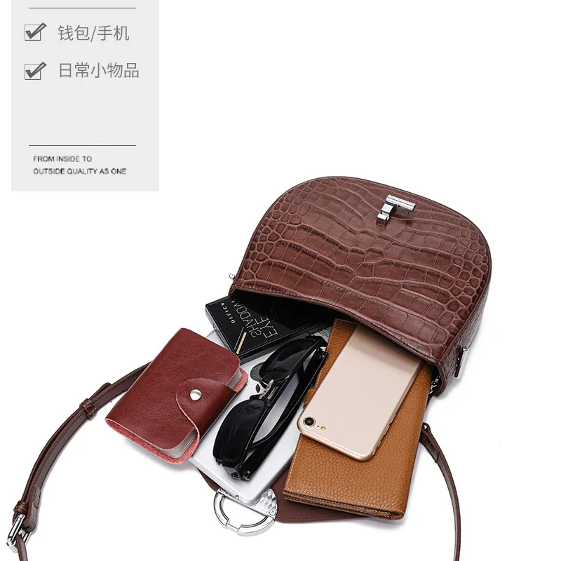 

Genuine Leather Woman Package Crocodile Grain Saddle Joker Single Shoulder Small Bag crossbody bags Fashion for women New Design