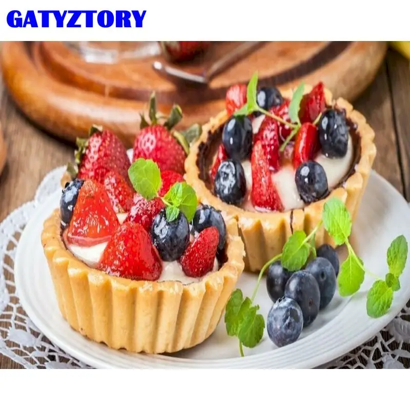 

GATYZTORY Oil Painting By Numbers Strawberry Food Kit Drawing On Canvas Wall Art HandPainted Cherry Dessert Home Decor DIY Gift