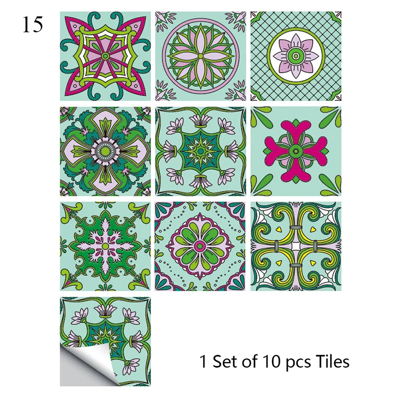 

10pcs Vintage Tile Stickers Self-adhesive Waterproof Moroccan Mosaic Wall Decals Contemporary Bohemian style