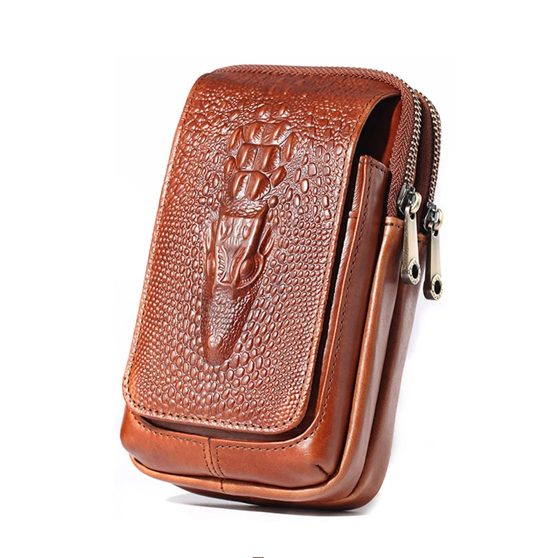

Сумка-кошелек мужская из натуральной кожи, на молнии, с отделением под крокодиловую кожу, кожух, чехол для мобильного телефона