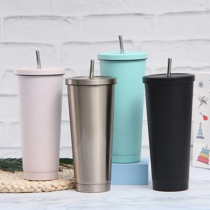 

750ml large capacity 304 stainless steel straw cup outdoor coffee cup vehicle mounted vacuum thermos cup