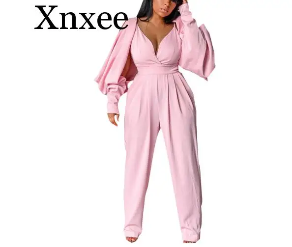 

Women Elegant Long Sleeve V Neck Jumpsuit OL Classy Workwear Streetwear High Waist Long Overalls Jumpsuits