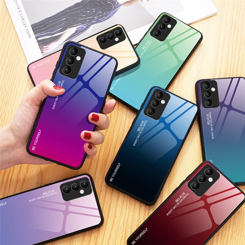 

For POCO M3 Pro Case Luxury Gradient Tempered Glass Silicone Frame Hard Back Cover for Xiaomi POCO M3 Pro 5G