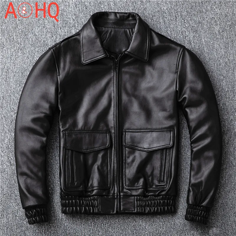 

Quality Men Sheepskin Genuine Leather Coat Large Size 5XL Motorcycle Jacket 2021 Clothing Slim Black Flight Real Leather Jackets