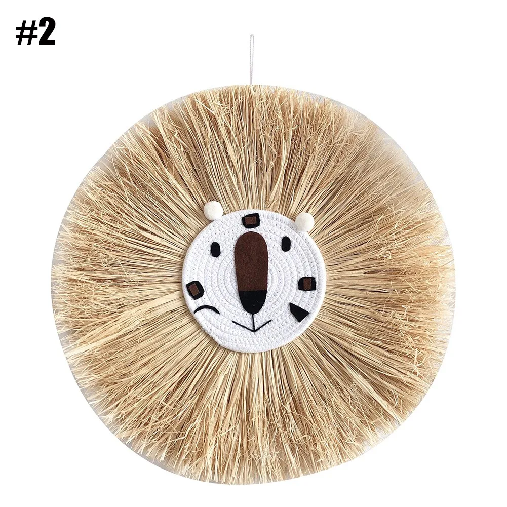 

Hand Woven Cartoon Lion Children Hanging Decorations Cotton Weaving Ornament Lion Head Hanging Decorations