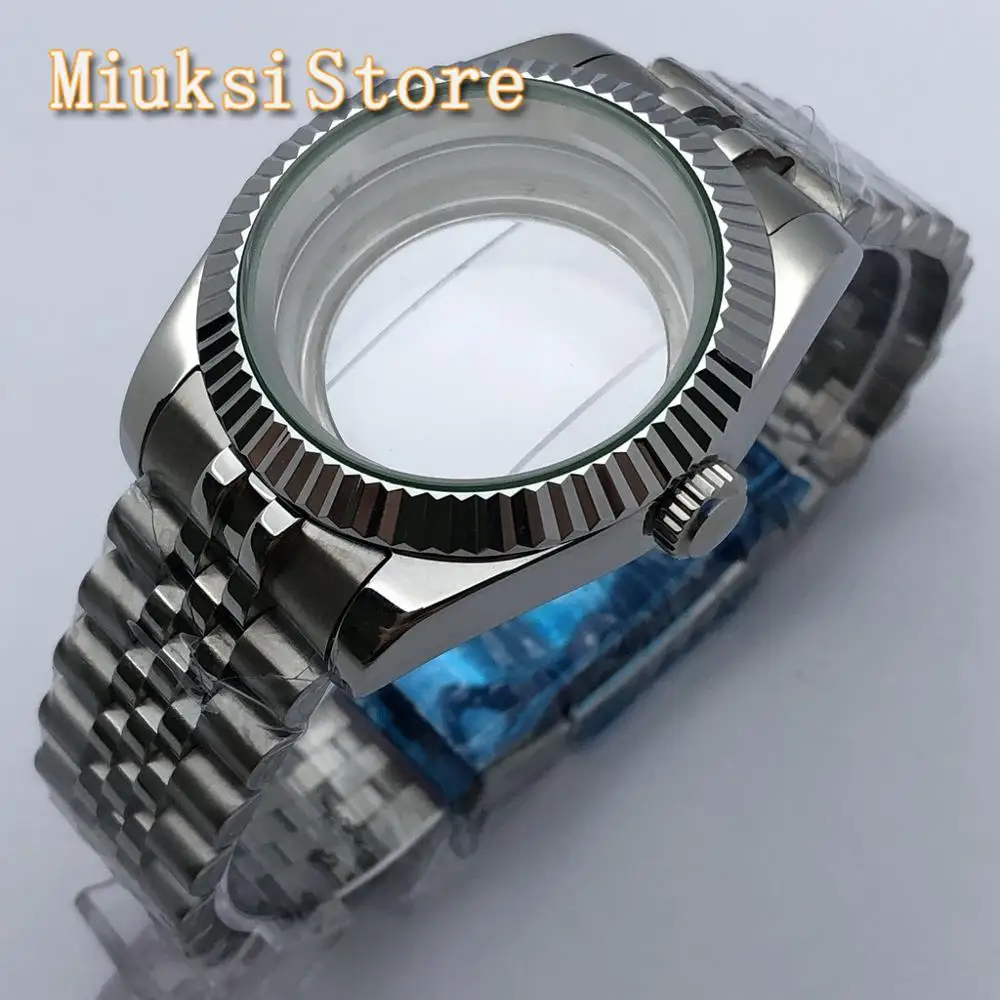 39mm sapphire glass sterile silver case strap fit NH35 NH36 ETA2836, Miyota 8215 82 series, Mingzhu DG2813 3804 movement