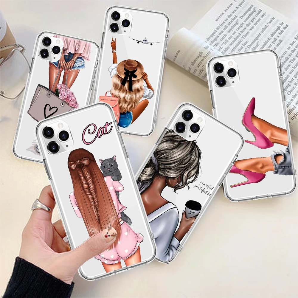 

Cute Girl Phone Case For iPhone 11 12 6S 7 8 Plus XS XR SE 2020 Fashion Woman Cover Soft TPU For Capa iPhone 12 8 13Pro Max Case