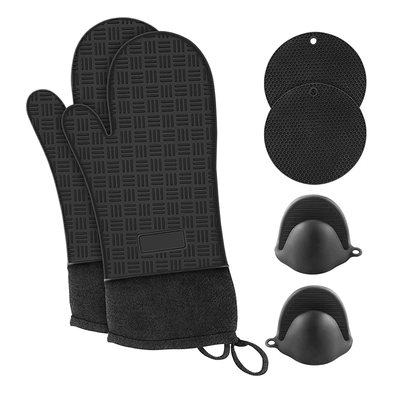 

Practical Oven Glove Heat-Resistant to 300 Celsius,Oven Gloves,with Pot Holder and Mini Oven Gloves,Non-Slip,for Cooking,Baking