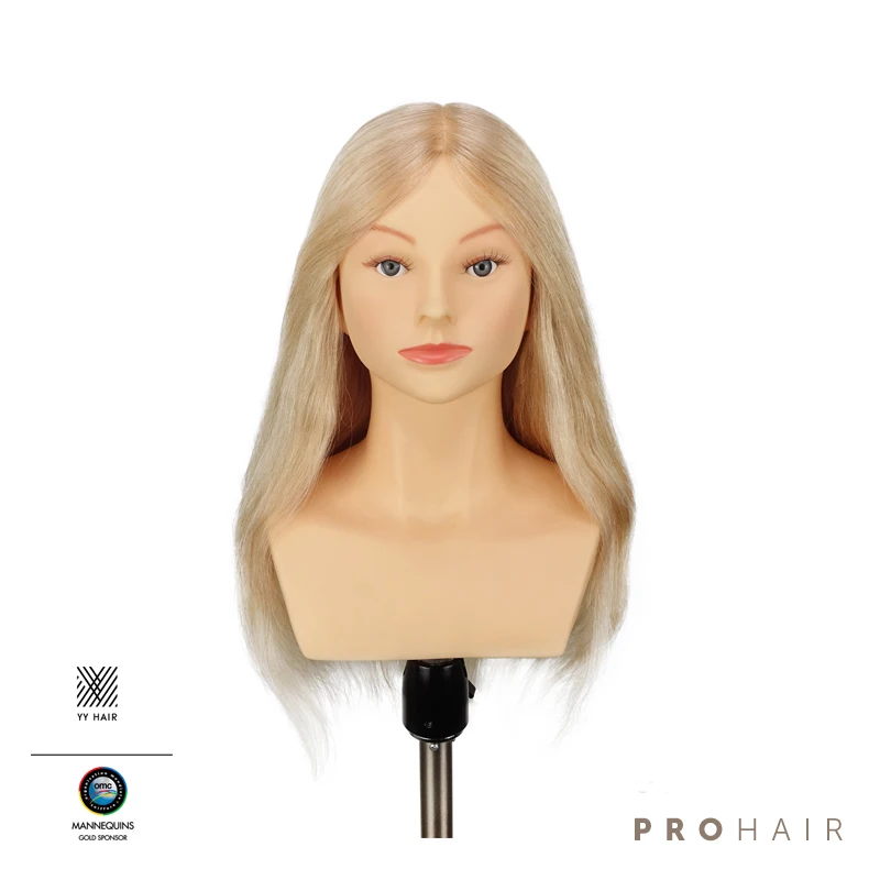 MANNEQUIN HEAD Approved 50CM 20'' 100% Human Hair Light Blond Competition Mannequin Head Hairdressing Mannequin Doll Head