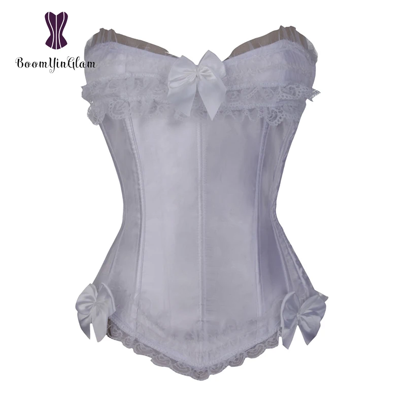 Оптовая продажа корсет Overbust атласное черное и белое бюстье Женский однотонный