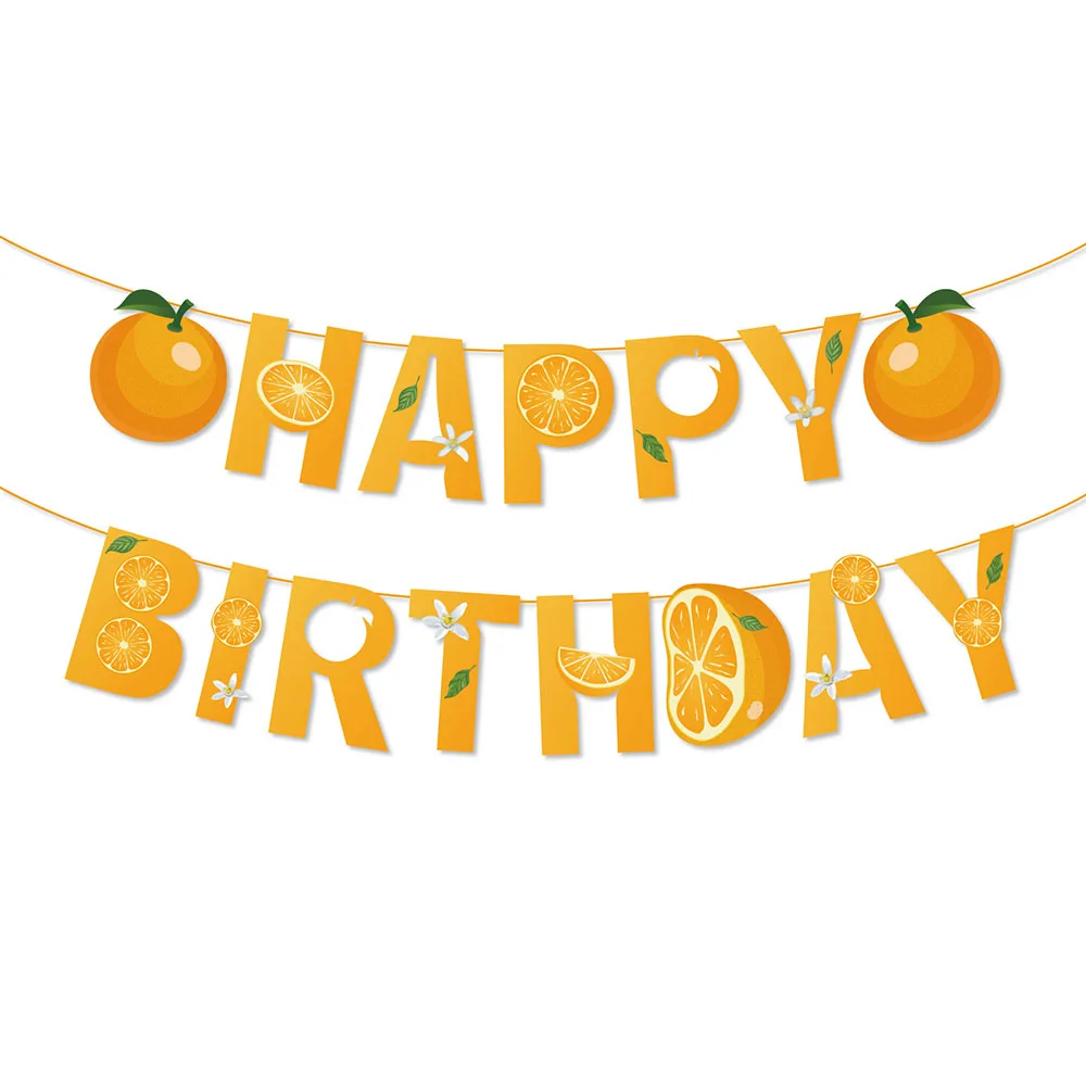 

Summer Fruit Fresh Orange Juice Party Hawaii HAPPY BIRTHDAY Party Letter Hanging Banners Bunting Flag Baby Shower Party Banner