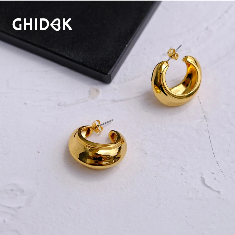 

GHIDBK Bohemia Gold Color Open Hoop Earrings for Women Simple Matel Thick Hoops Geometric Round Earrings Statement Wholesale