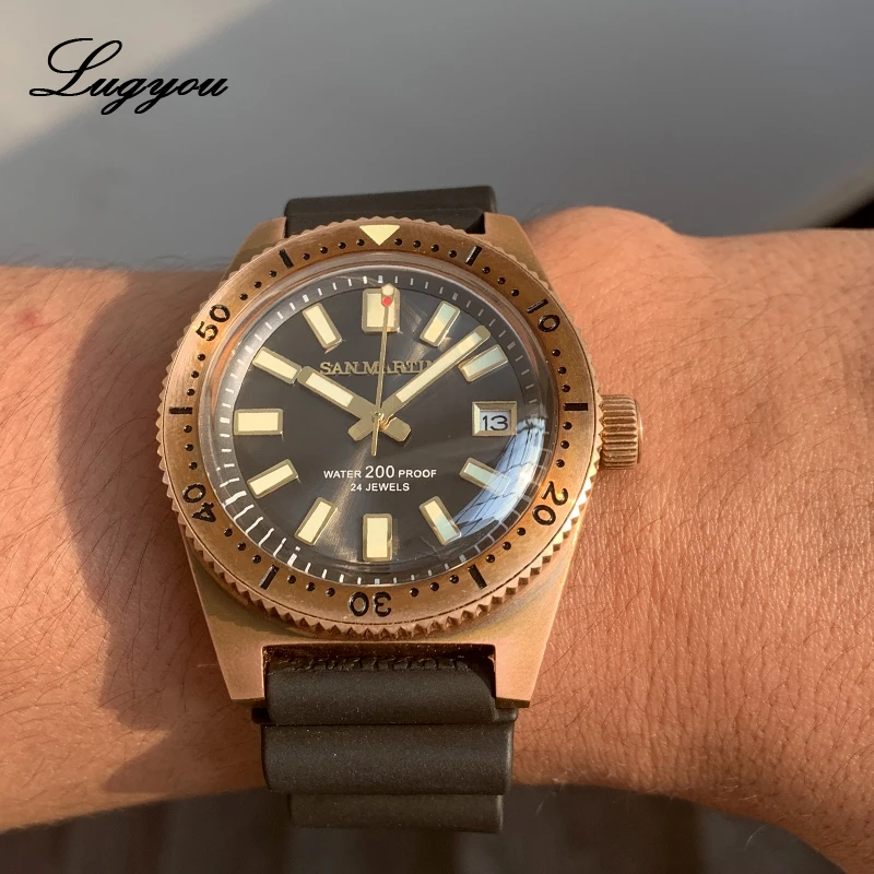 Lugyou San Martin 62Mas Diver механические Автоматические NH35 мужские часы бронзовые CUSN8