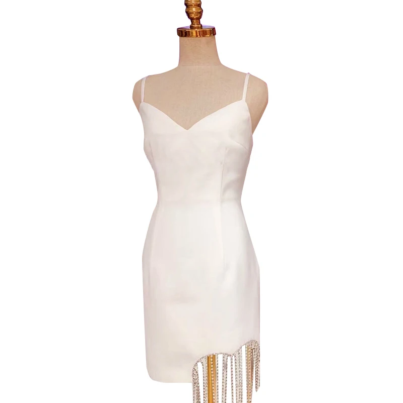 

VGH Black Patchwork Diamond Sling Dress For Women V Neck Sleeveless Irregular Hem Sexy Mini Bodycon Dresses Female Fashion Style