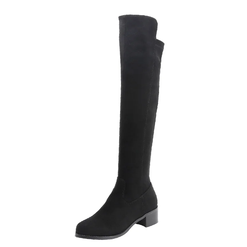 

New style elastic over knee boots women's fall winter 2020 fashion boots round head medium thick heel sleeve boots thin boots