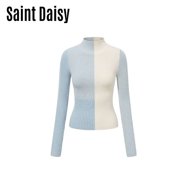 SaintDaisy Fall Sweaters for Women Winter Dropshipping Pullover Striped Tops Fashion Geometric Casual Turtleneck  Autumn Vintage