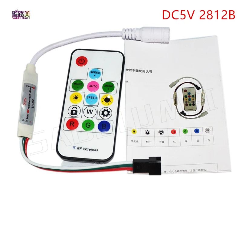 SP103E DC5V WS2812B DC12V 2811 WS2801Mini цифровой RGB контроллер светодиодной ленты 14 кнопок RF