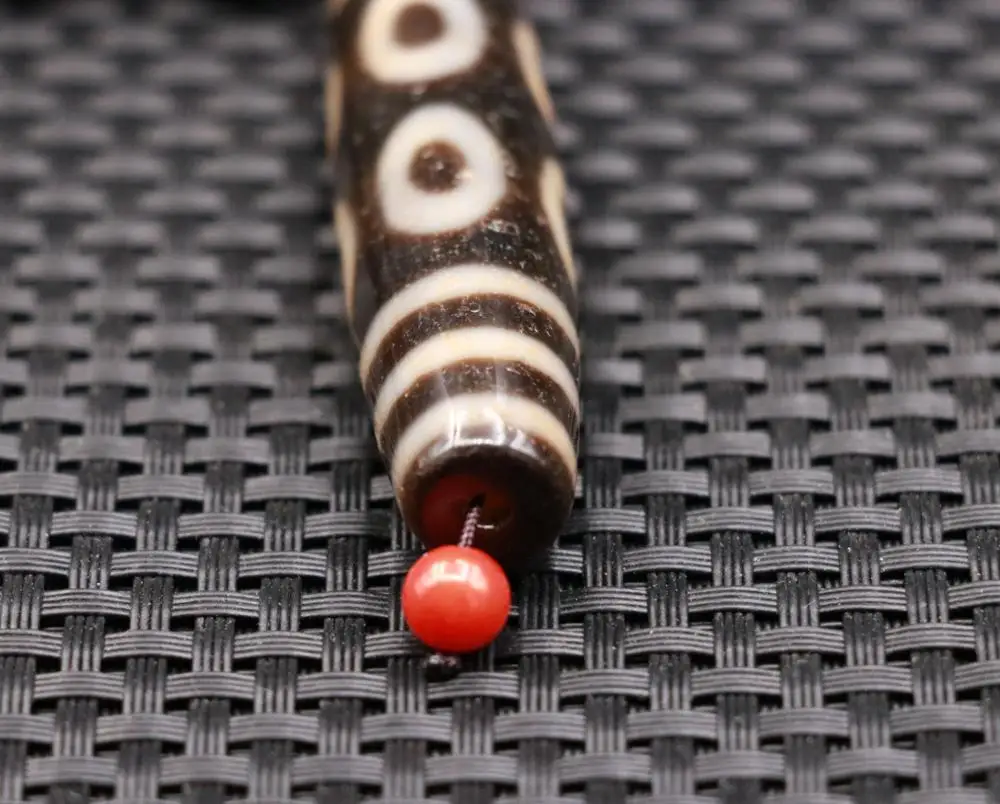 Collectible Treasure Talisman LKbrother Sauces Magic Power Tibetan Old Agate Ivory Color 8 Eye 6 Line Long dZi Bead Amulet 75MM | Украшения