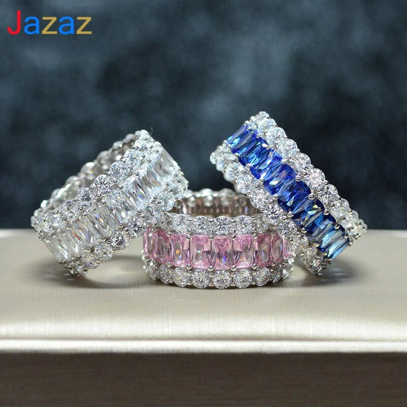 

Jazaz 100% 925 Sterling Silver Sparkling Full High Carbon Diamond Finger Rings Women Wedding Party Fine Jewelry Wholesale B0884