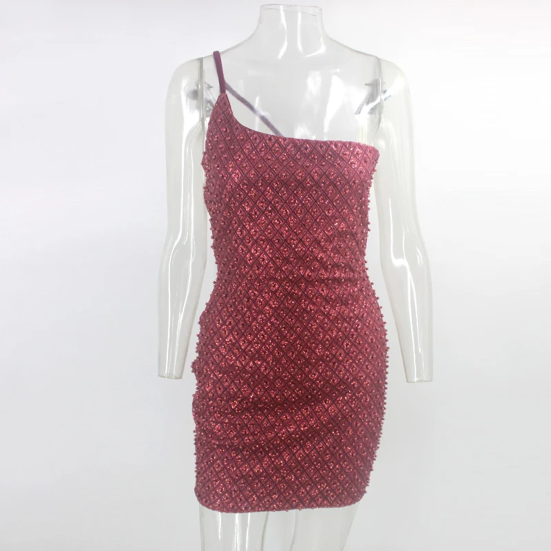 Женское вечернее мини платье с блестками асимметричное летнее облегающее на