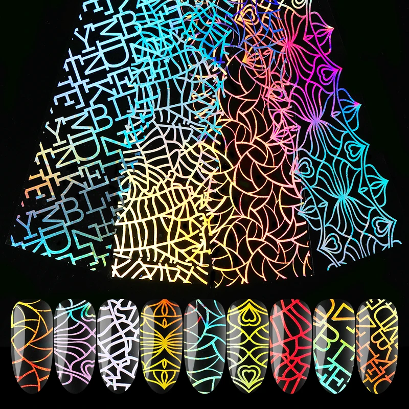 1 пакет Фольга для ногтей голографическая сверкающая красочная цветы буквы