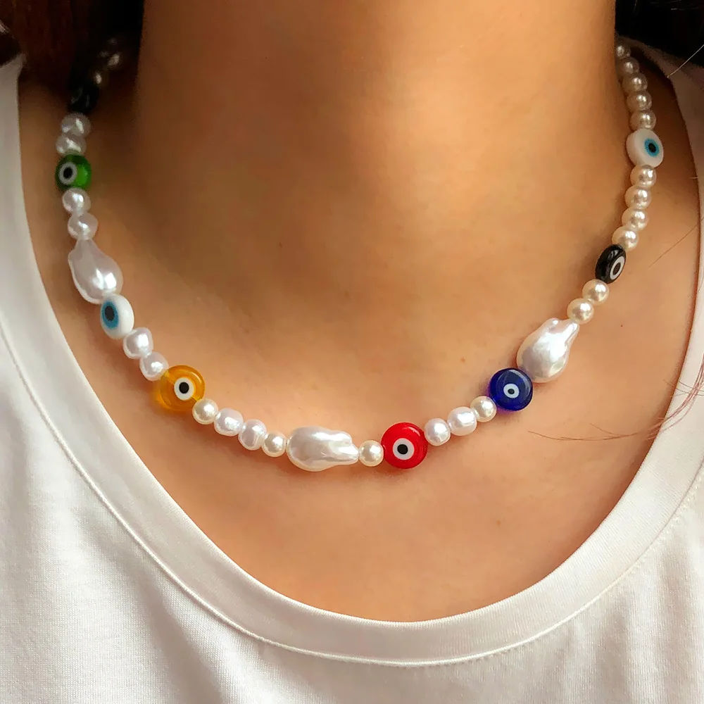 TAUAM имитация жемчуга Турецкий Дурной глаз ожерелья для Для женщин богемные Винтаж чокер с бусинами вечерние ювелирные изделия Новые