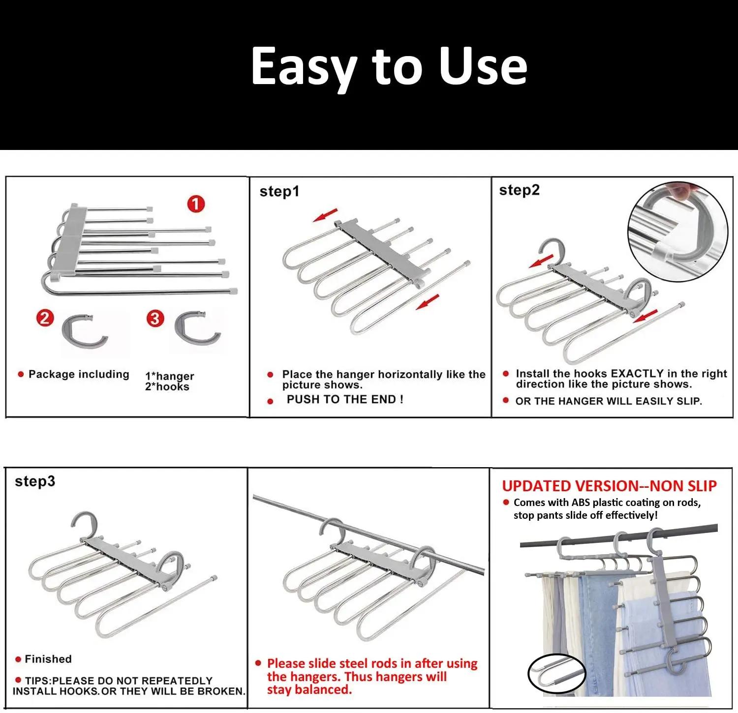 

New Closet Space Saving Pants Hangers Non-Slip Clothes Organizer 5 Layered Pants Rack for Scarf Jeans Trousers Clothes Organizer