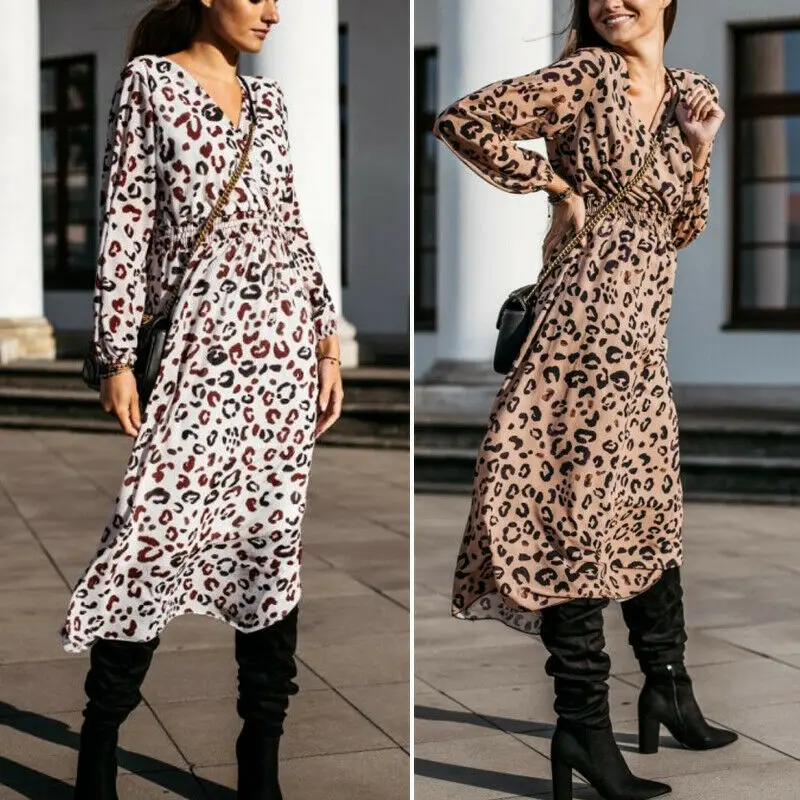 Осенние женские повседневные платья макси с длинным рукавом сексуальные модные