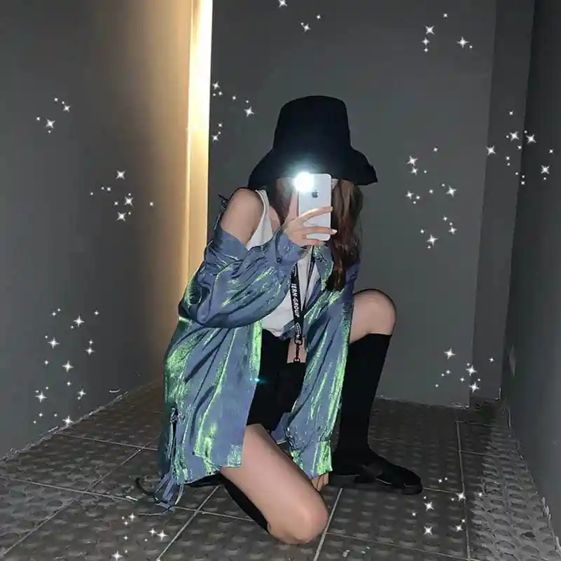 NiceMix летняя Harajuku градиентная блузка женские рубашки Высокое уличное свободное с длинным рукавом Женские топы и блузки Blusas Camisas Mujer