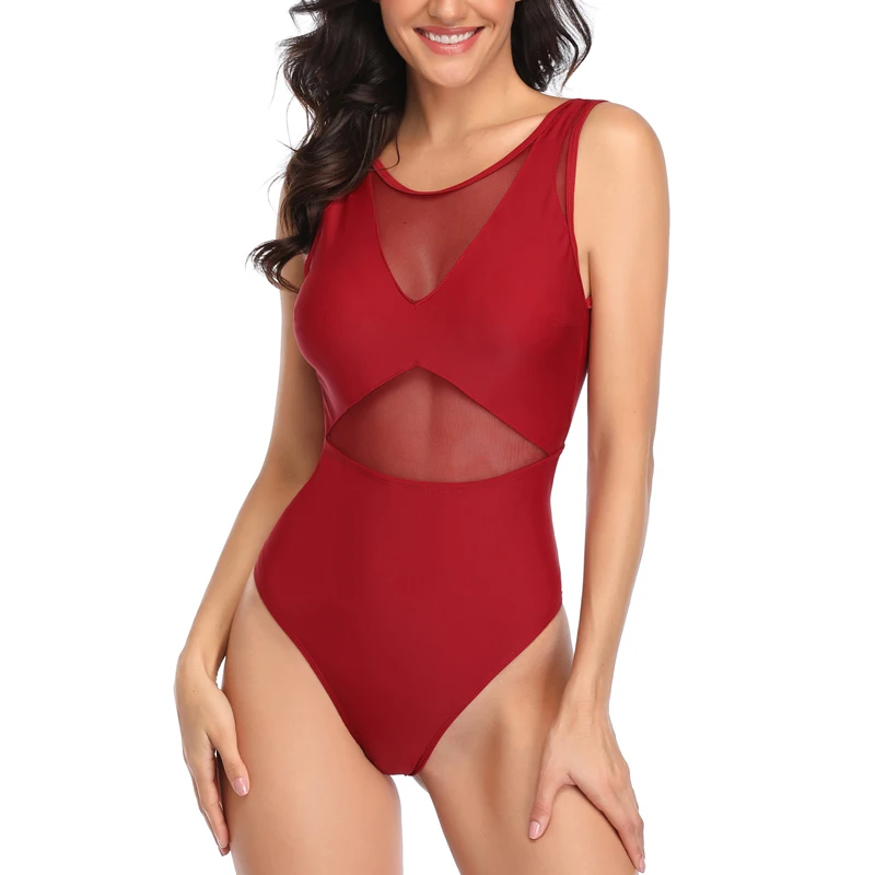 Сексуальный сетчатый Цельный купальник женский пуш-ап монокини размера плюс