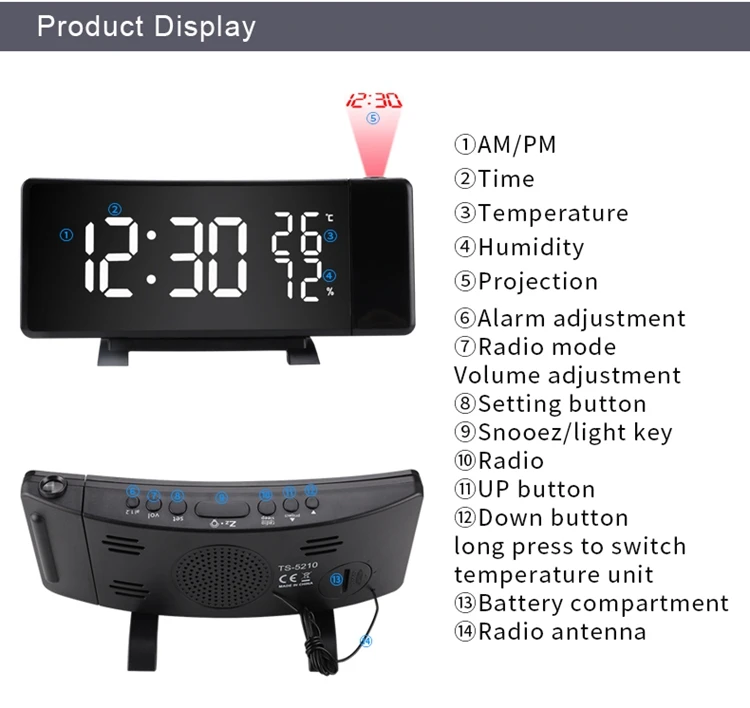 ts5210 rádio fm 180 led digital curvo