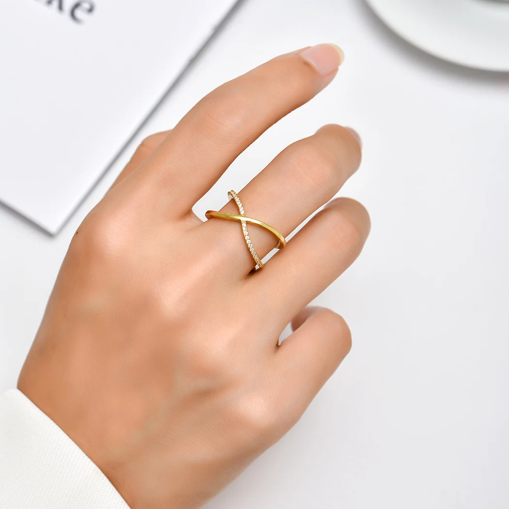 Многослойное циркониевое кольцо QIAMNI для женщин в стиле панк золотого цвета