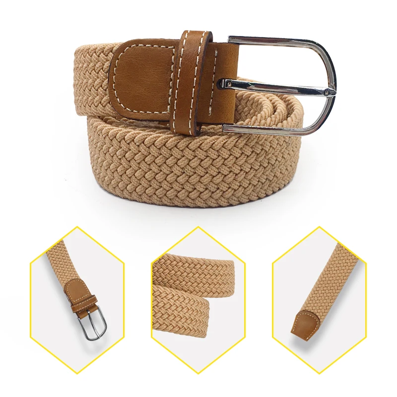 

2020 Men Elastic Stretch Waist Belt Black Canvas Braided Small Elasticity Woven Leather Belt Wide Hot Metal Stretch Belt for Men