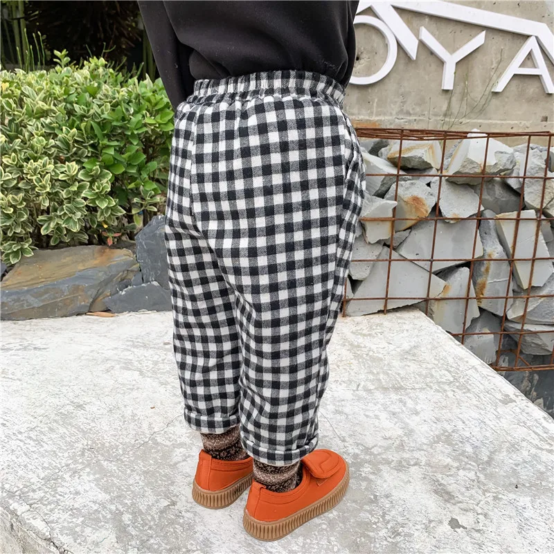 2019 г. Новые корейские штаны в клетку для мальчиков и девочек детские бархатные с