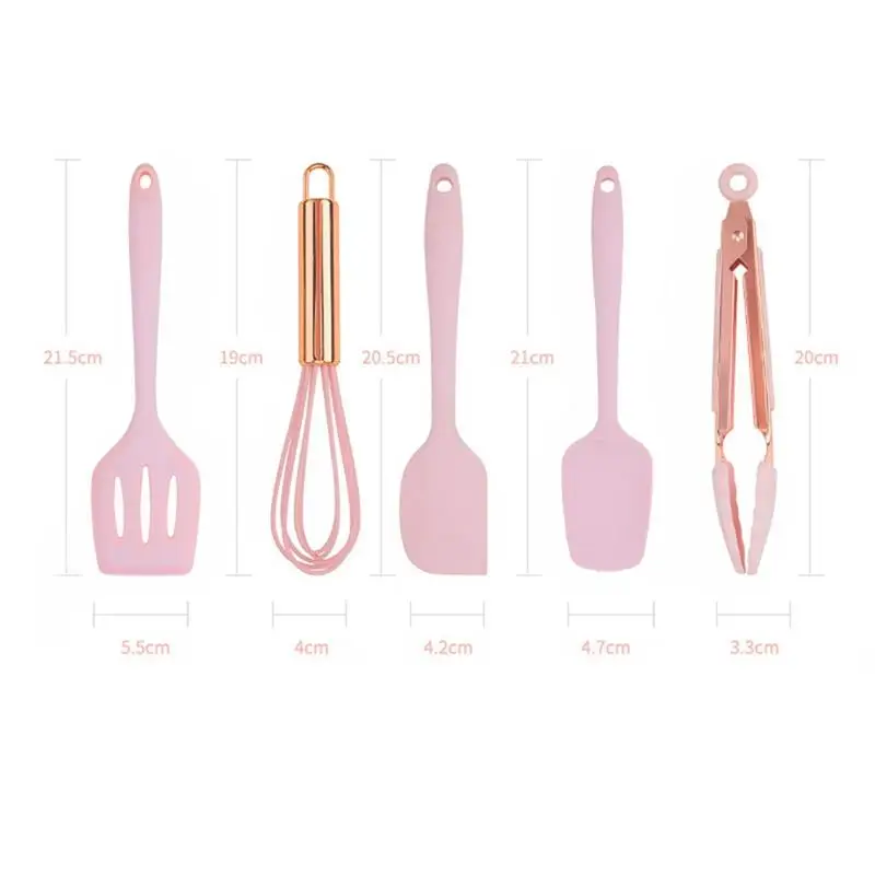 

Pink Color Silicone Cooking Utensils Set Universal Egg Whisk Food Tongs Non-Stick Spatula Shovel Kitchenware 5PCS Kitchen Tools